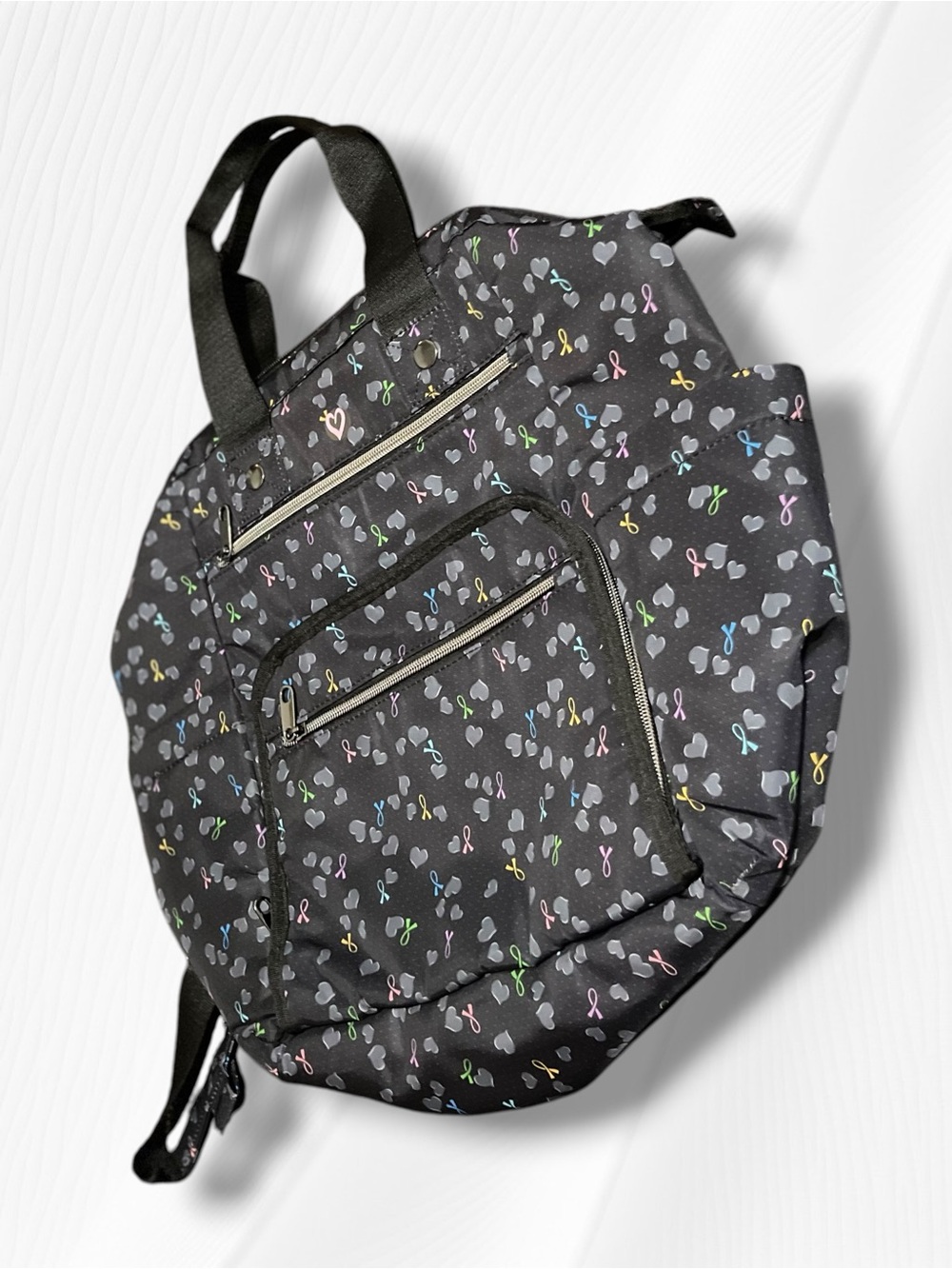 HeartSoul Bella Convertible Backpack Tote Bag Awareness Ribbons Hearts Black